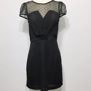 Kling Black Dress with Swiss Dot and Pleated Bodice and Pencil Skirt Dress